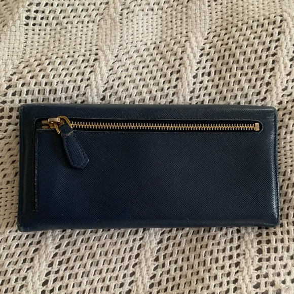 Prada Saffiano Metal Bar Continental Flap Wallet in Bluette - GUC - Picture 6 of 12